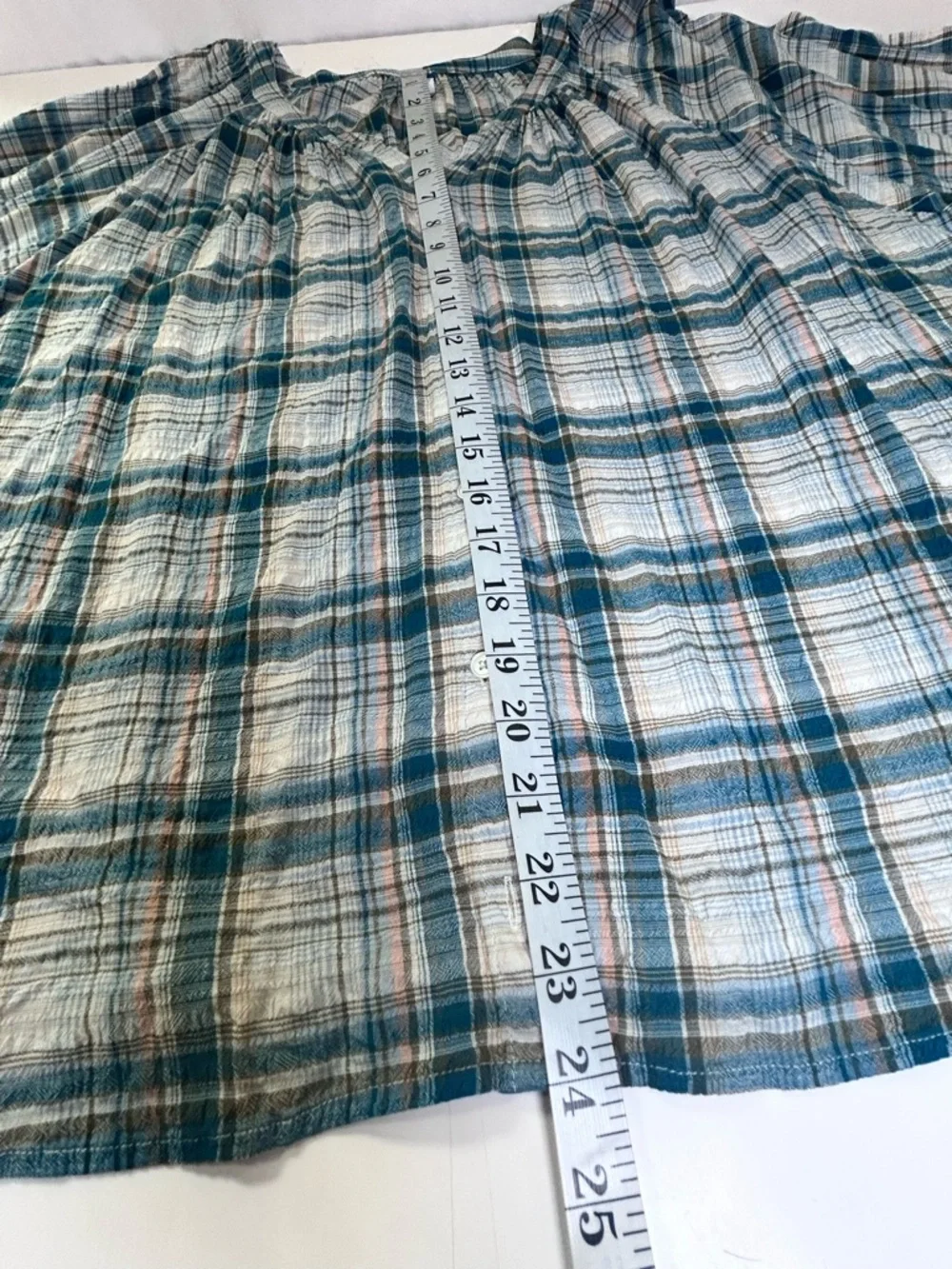Old Navy Blue Plaid Peasant Boho Button Down Blouse Top Long Sleeve XXL - Picture 5 of 10